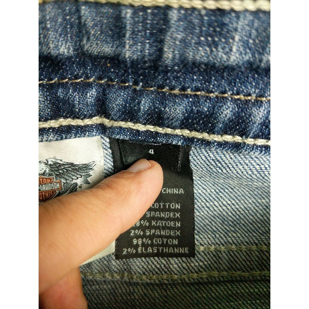 Harley-Davidson Blue Boot Cut Jeans with Classic Distressing - Picture 4 of 10
